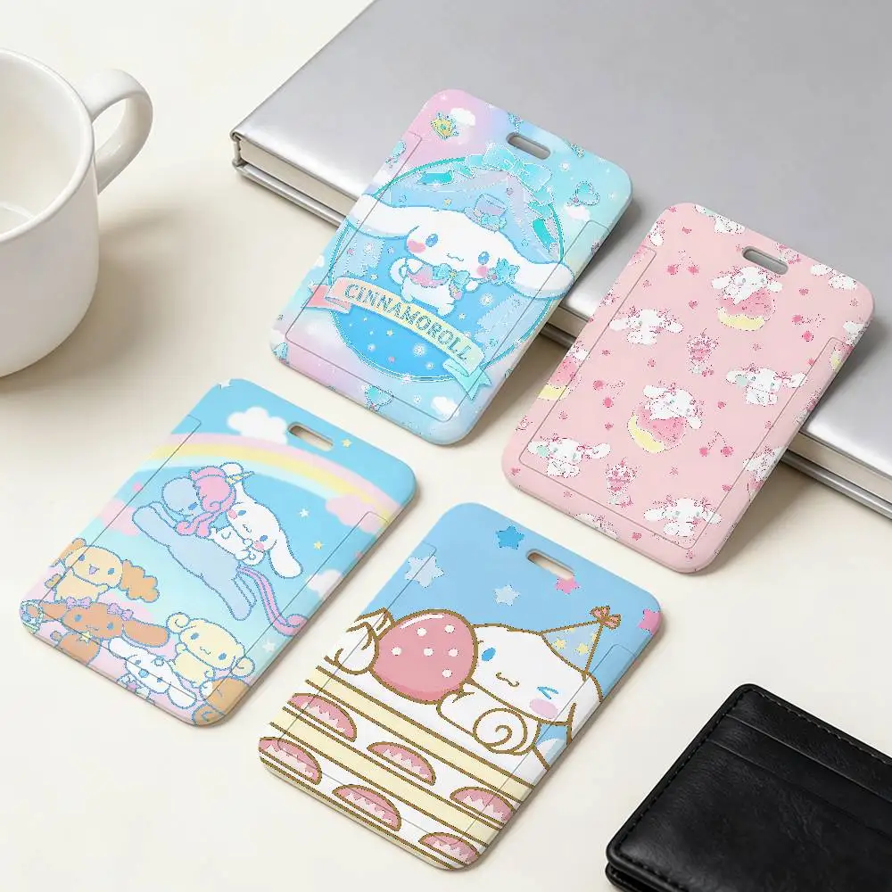 

Милый защитный чехол для карт с изображением Синаморола и клубники, для школьных, проездных, ID-карт и карт питания, с удобным механизмом выталкивания, подарок