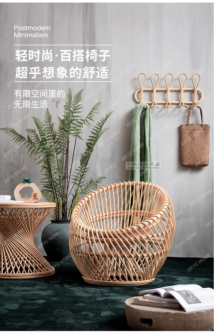 Natural Rattan Chair Leisure Chair Bed & Breakfast Balcony Real Rattan Couch Three-Piece Set