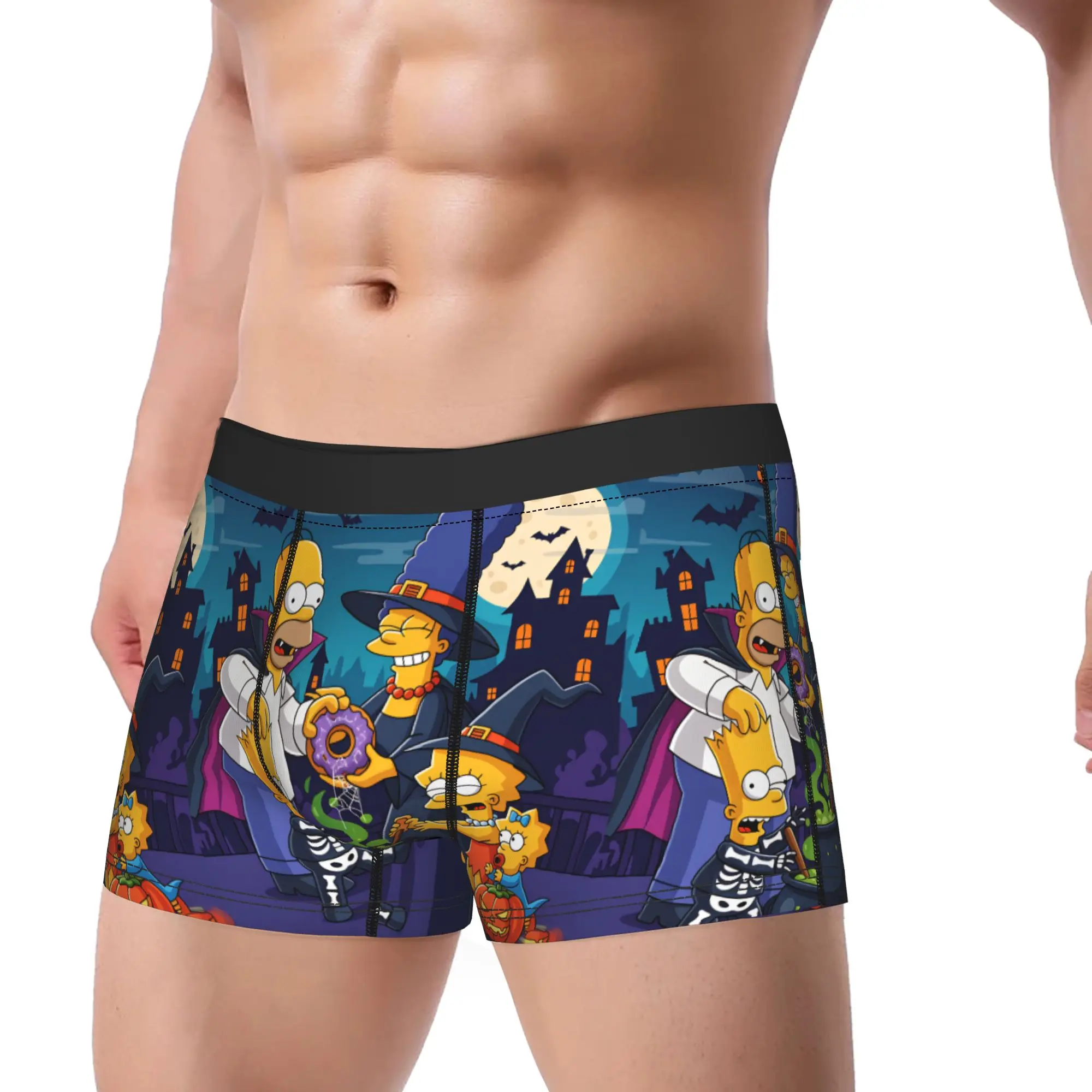 S-Simpsons Spooky Springfield Funny Halloween Underwear Pattern Trunk Quality Men Underpants Breathable Shorts Briefs Gift