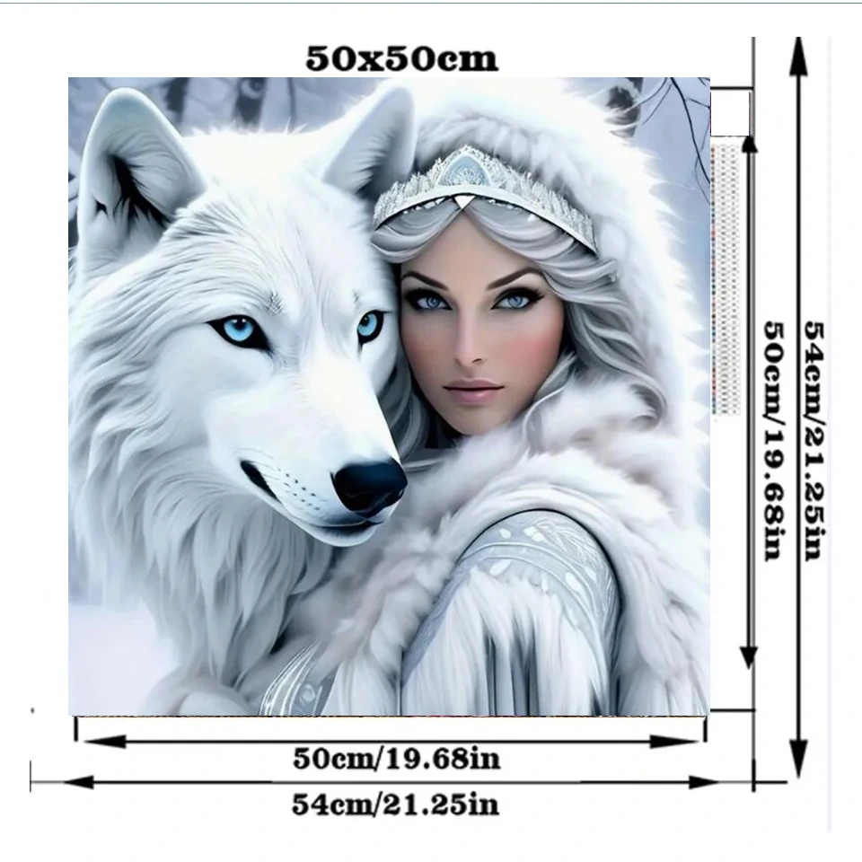 Beauty and the Wolf 5D Diamond Painting Kit Full Square Round Diamond Crystal Rhinestone Art, DIY Gemstone Craft,Home Wall Decor