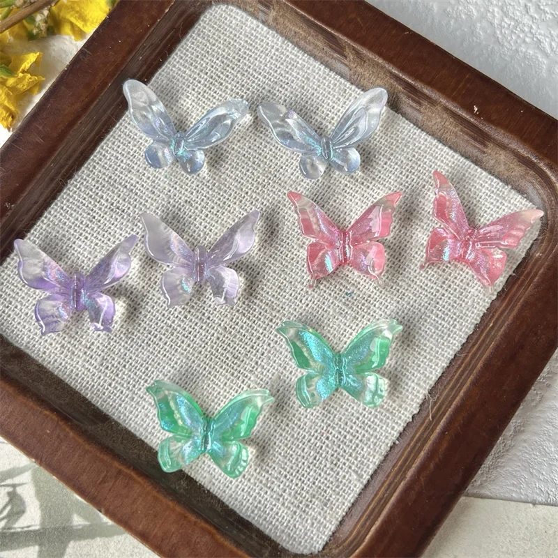 

100pcs/lot color print glitter effect animals cartoon butterfly shape resin cabochon beads diy jewelry garment hair accessory