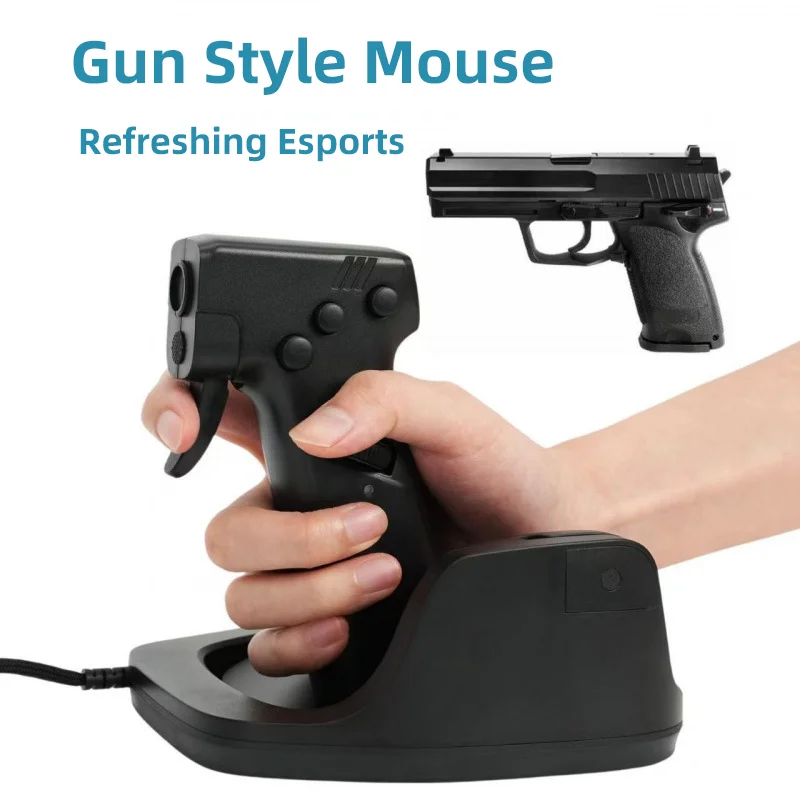 

Wired Gun Mouse Creative Exterior Design Vertical Mouse Dual Sensors Simulate Reality 4000 Resolution Adjustable Game Mouse