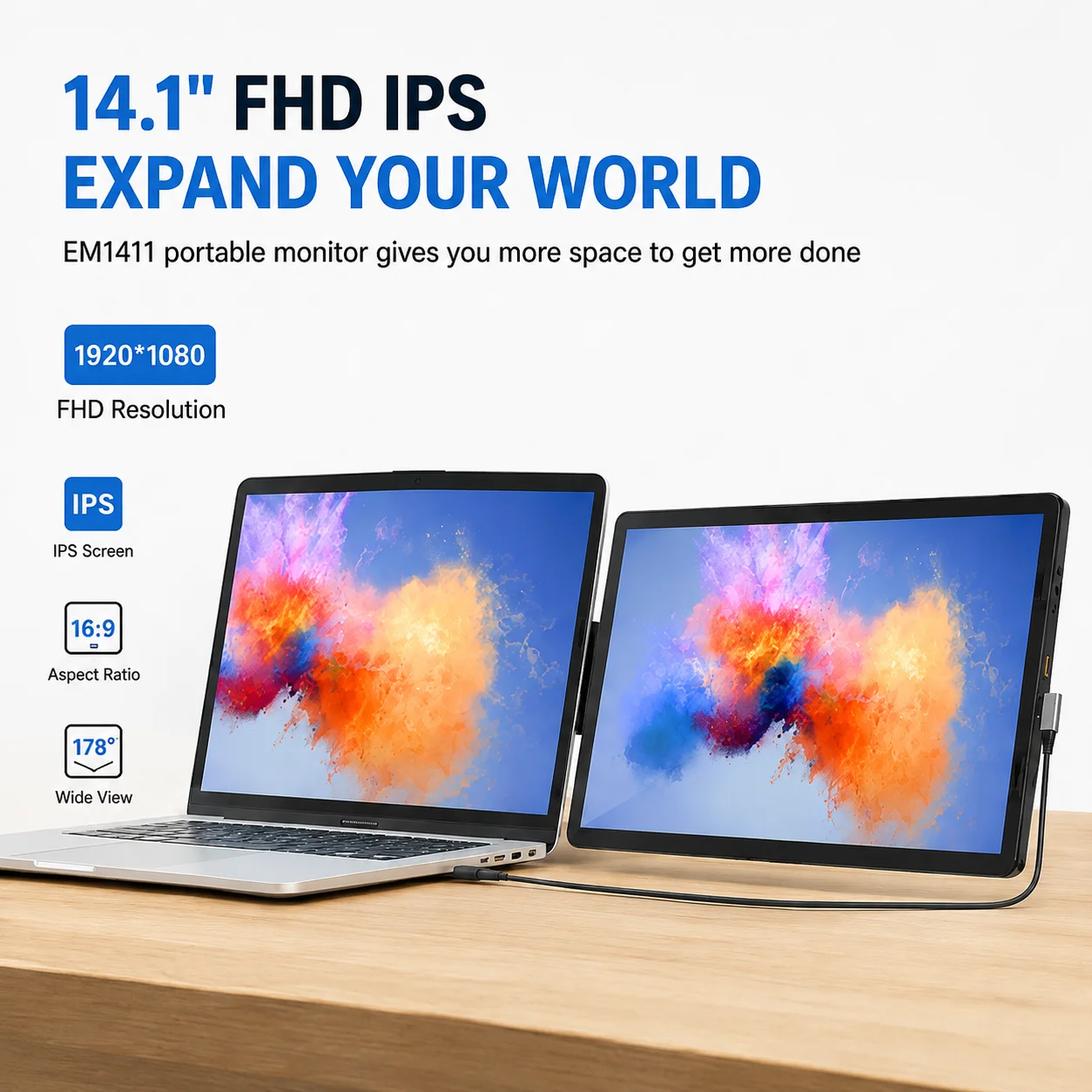 14.1Inch Portable Monitor Touch Ultra-thin Laptop Dual Monitor 1920*1080 FHD TFT IPS Screen Extender For Laptop Phone Switch Xbo