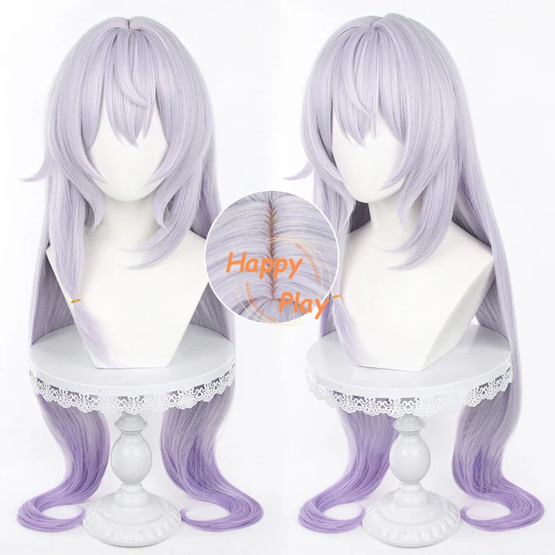 Rambut sintetis Honkai rel Bintang angsa hitam Wig Cosplay 95cm panjang ungu gradien tahan panas Wig Aksesori pesta Halloween