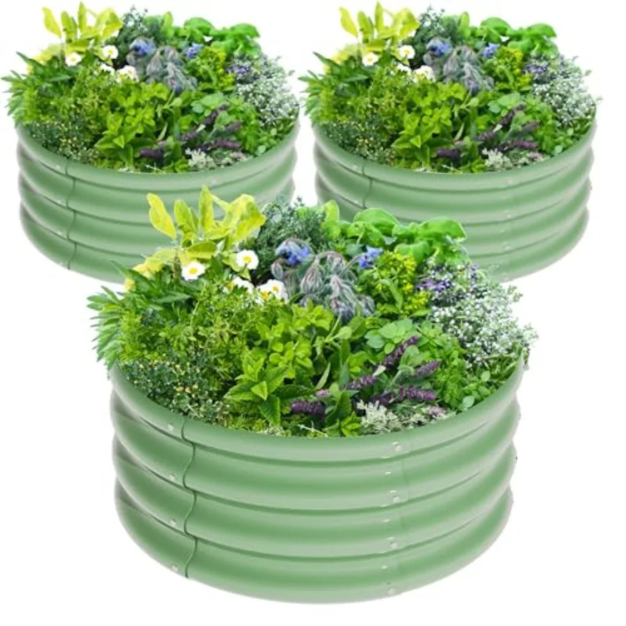 

Комплект из 3 оцинкованных круглых приподнятых грядок 2x2x1 фут (60x60x30 см) для сада, уличный металлический ящик-клумба из стали для цветов, трав и овощей