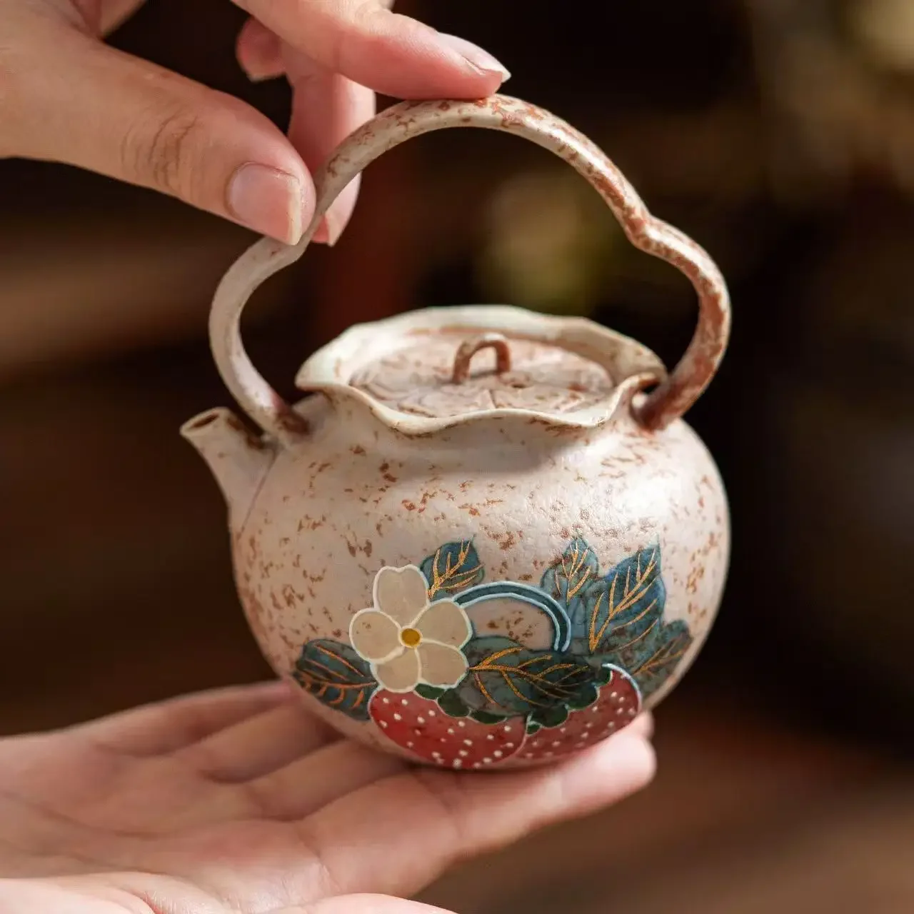 150ML Flint Red Ceramic Tea Making Teapot Tea Making TeaSet Hand-painted Stacking Carving New Chinese Tea Making Utensil Teapot