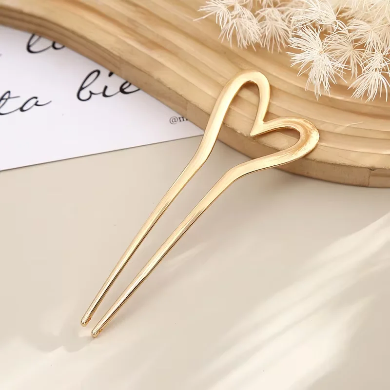 1/2 Stück Französische Vintage Metall Herz U-förmige Haarnadeln Haarstäbchen Haargabel Elegante Frisur Chignon Zubehör für Frauen Mädchen – Detail 8