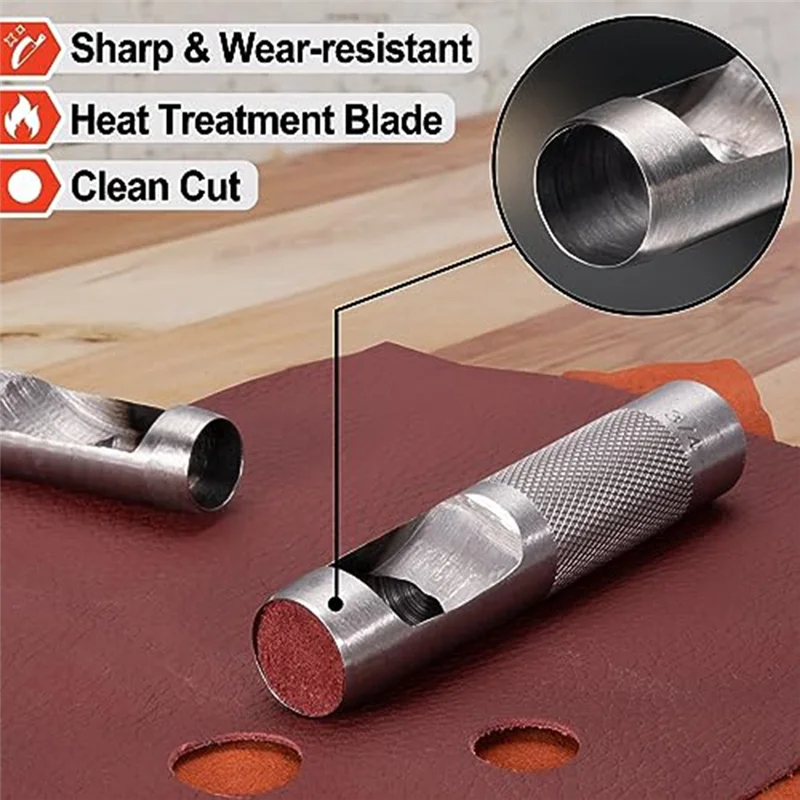 A59E-12 PCS Hollow หนัง Punch ชุด 1/8-3/48 นิ้ว (3-19 มม.) Heavy Duty รอบ Hole Punch ชุดสําหรับนาฬิกาผ้าเข็มขัดปะเก็น Du