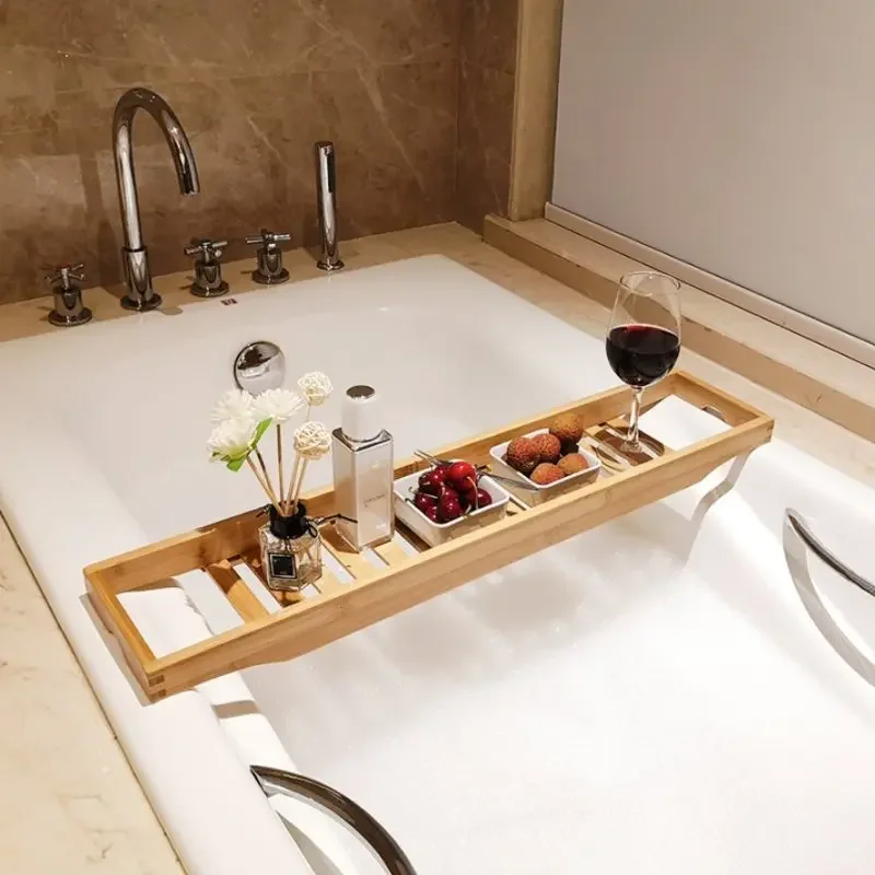 Bamboo Extension Antiskid Bathroom Multi Function Bathtub Shelf, Toilet Spa Tray, Accessories