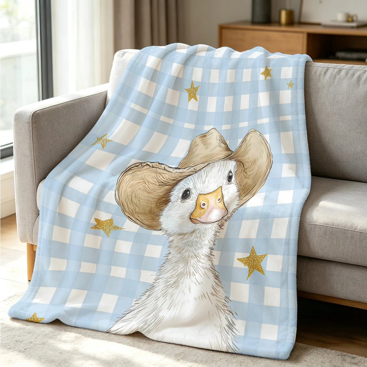 Cowboy Duck Flannel Blanket Warm Soft Halloween Christmas Couch Warm Cozy Decorative Decor Gift for All Season