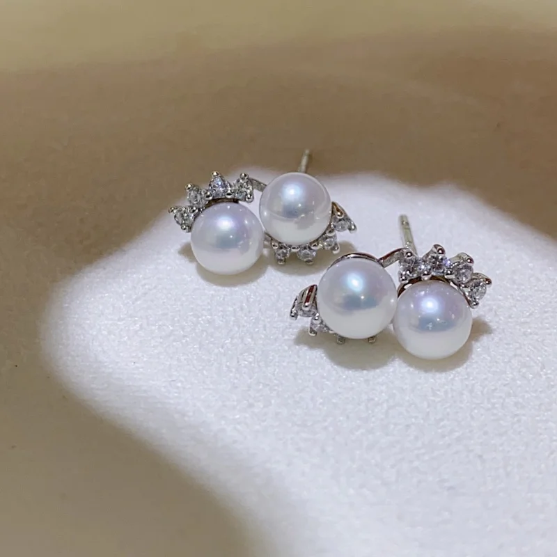 

SGARIT 925 Sterling Silver Akoya Natural Pearl Earrings Pearl Ear Studs Women's Popular Fashion Elegant Jewelry