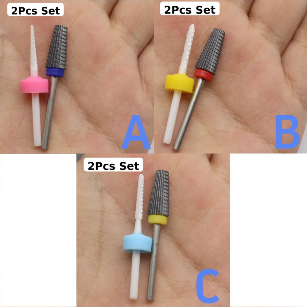 2Pcs Ceramic Nail Drill Bits Set Black & White Grinding Polishing Heads for Electric Manicure Tool Nail Art Mania