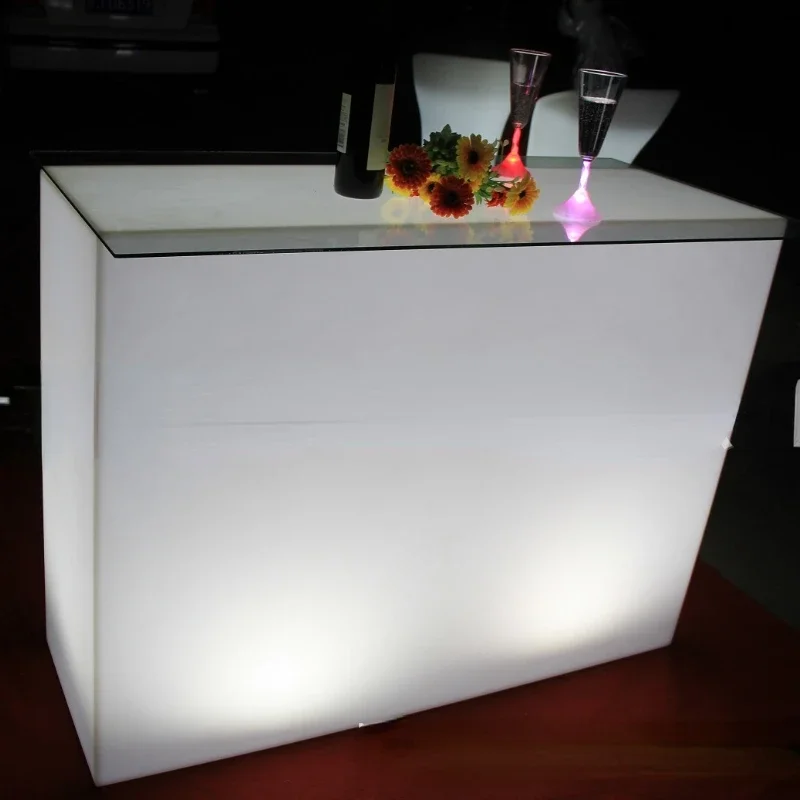 

LED Light Counter Simple Leisure Plastic Bar Furniture Rectangular Table for Home High Bar Table