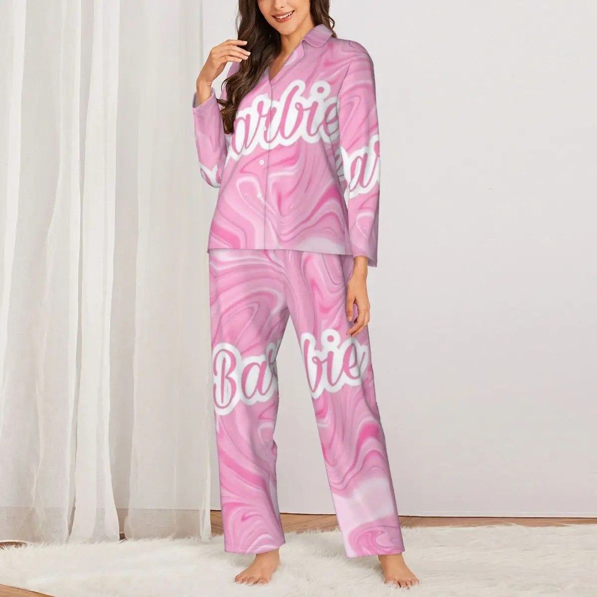 Barbie Women's Pajamas Sets Woman 2 Pieces Pajamas Female Couples Loungewear Suit Home Clothes image 3