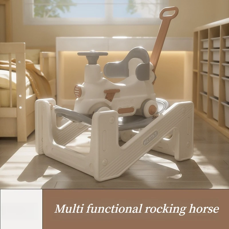 Multifunctional Kids Rocking Horse with Push Handle Children Ride on Rocker Sliding Car Indoor Outdoor Kids Toy Birthday Gift