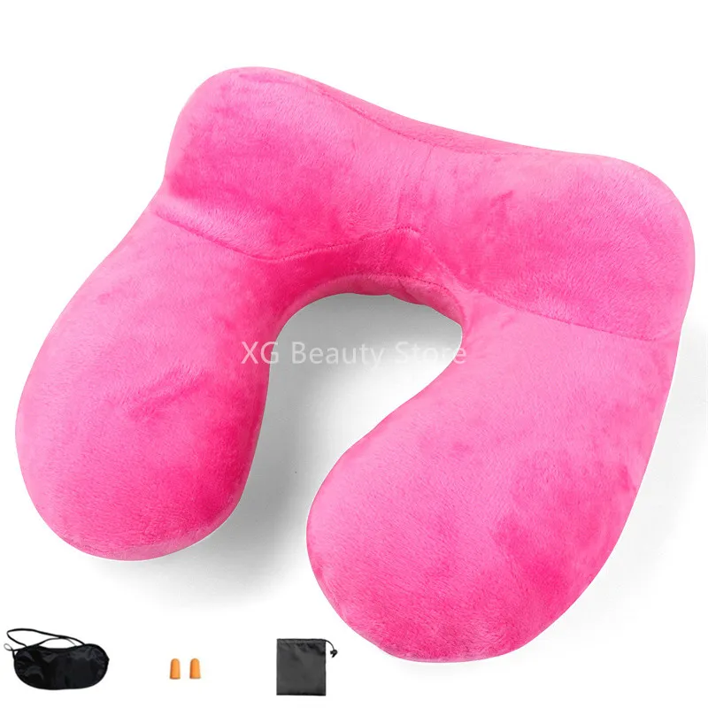 1 Set U-Shape Travel Pillow For Airplane Inflatable Neck Pillow With Eye Mask Earbuds Travel Accessories Comfortable Pillow