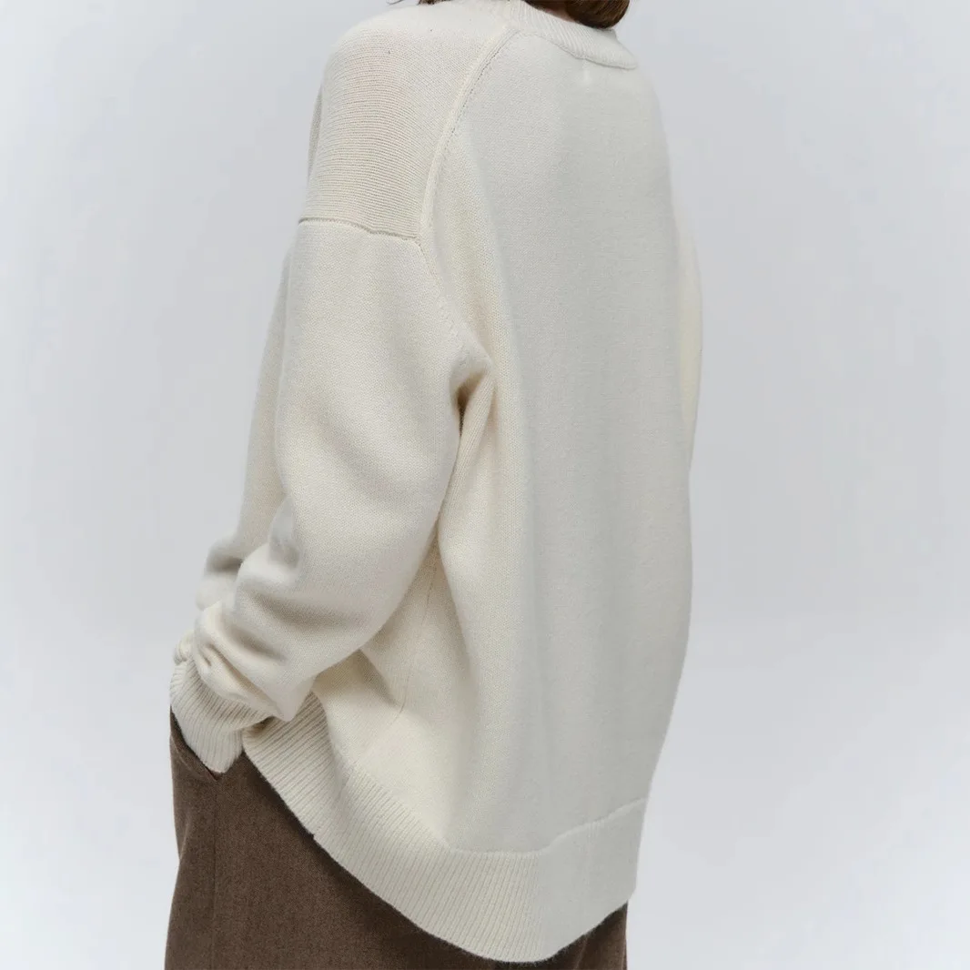 

Korean-Style Women's Autumn Knitwear Pure Color Round Neck Oversized Lady Knit Sweater Minimalist Slouchy-Style Coat For Female