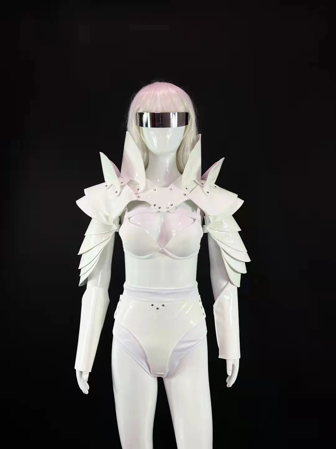 Future Technology White Women Bikini armor Costume Sexy Flying shoulder multi-layer stage clothes Club Performance Bra Outfits