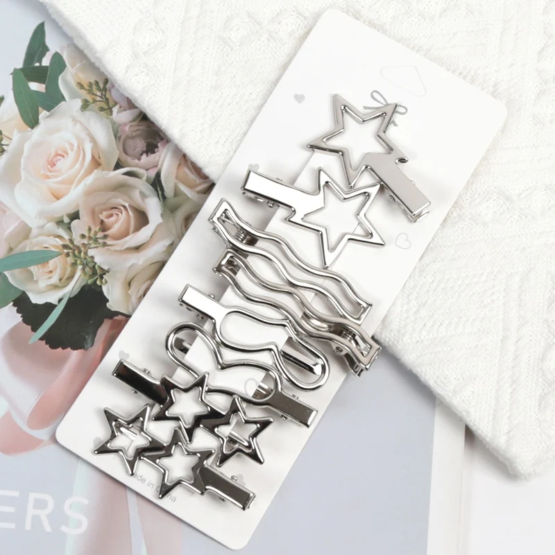 Silberfarbene Metall-Haarspangen für Frauen Y2K Entenschnabel-Haarnadeln Persönliche Kopfbedeckung Haarklammern Styling-Accessoires für Mädchen