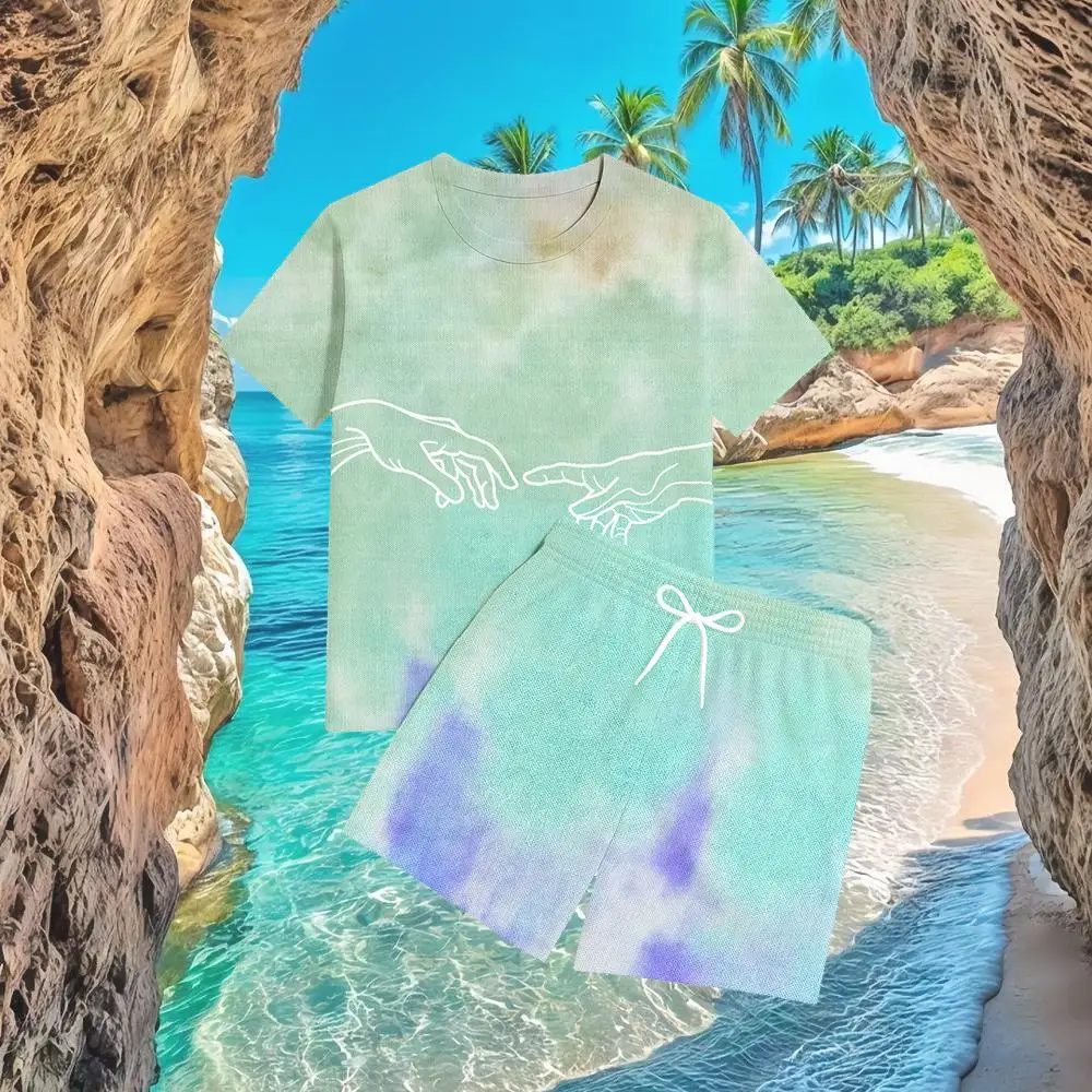 

2025 New Tie-Dye T-Shirt And Shorts Set Unisex Holiday Casual Beachwear Trendy Street Style Hawaiian Beach Everyday Outfit