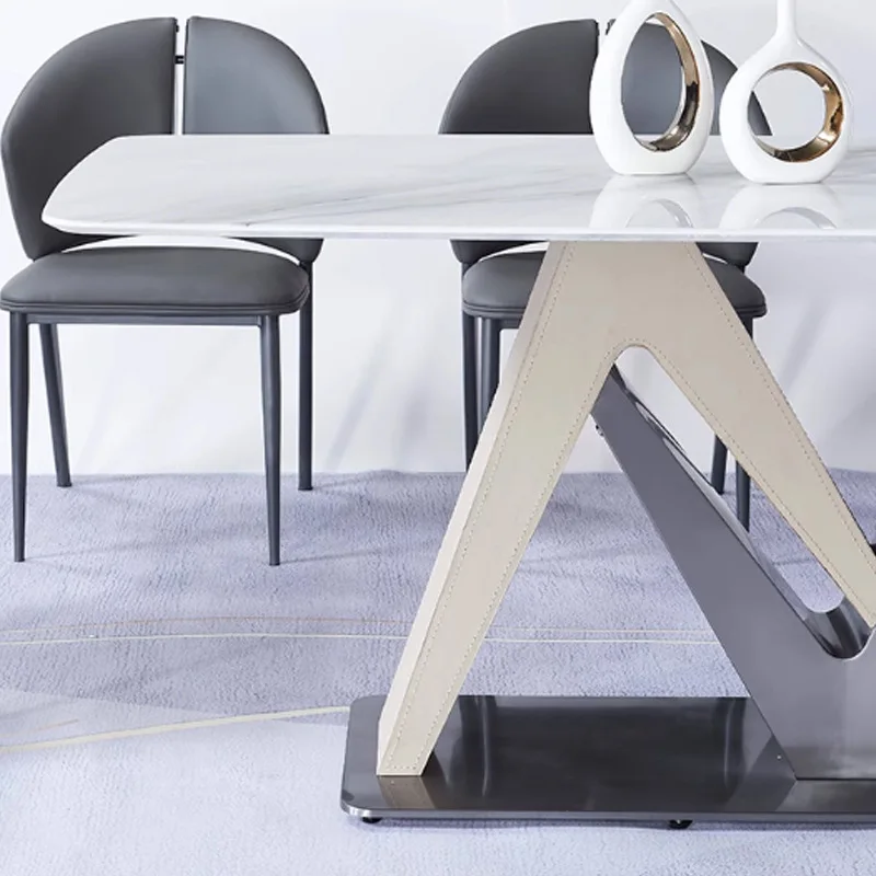 Italian bright rock slab dining table, modern simple household high-end light luxury rectangular dining table