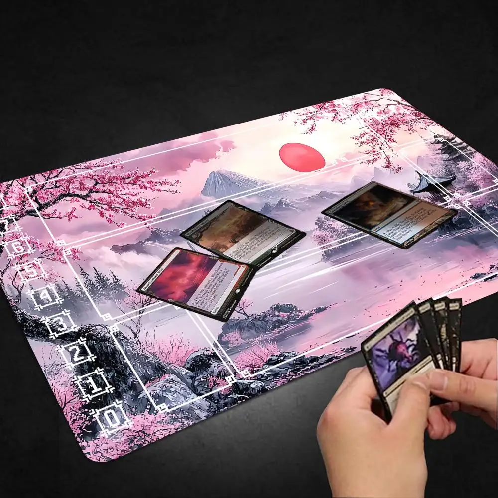 Card Playmat with Magic Zones Game Mats Tabletop rug TCG Card Battles Commander Gaming Mousepad Duel deskmat Pink Cherry Blossom