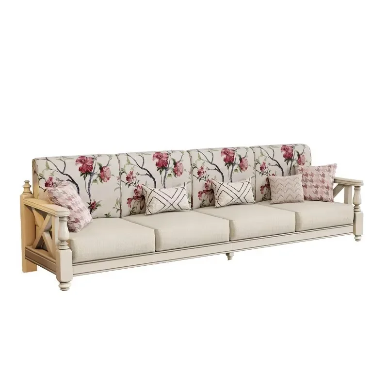 Cream Style Solid Wood White Sofa for Living Room Reinforced Frame Premium Quality Scratch Resistant Sturdy Construction
