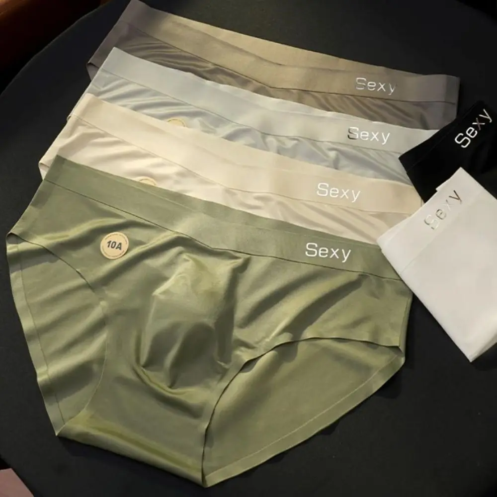 

Fashion Summer Thin Satin Briefs Men Simple Breathable Ice Silk Panties Lingerie Underpants Seamless Underwear Men Summer