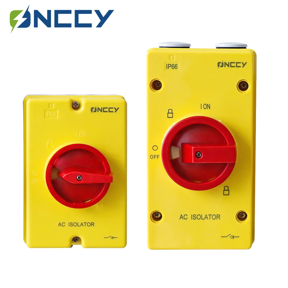 ONCCY 4P AC Isolator Switch, AC Isolation Switch Outdoor, Plastic Enclosure Box IP66, 2P 3P Switch Disconnector 690VAC 20A 32A 4