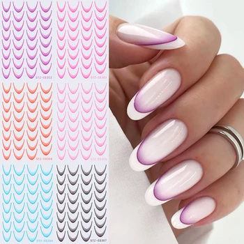 6 sztuk francuski Manicure naklejki gradientowe paski linie suwaki do paznokci wzory Ombre samoprzylepne naklejki do paznokci DIY dekoracje