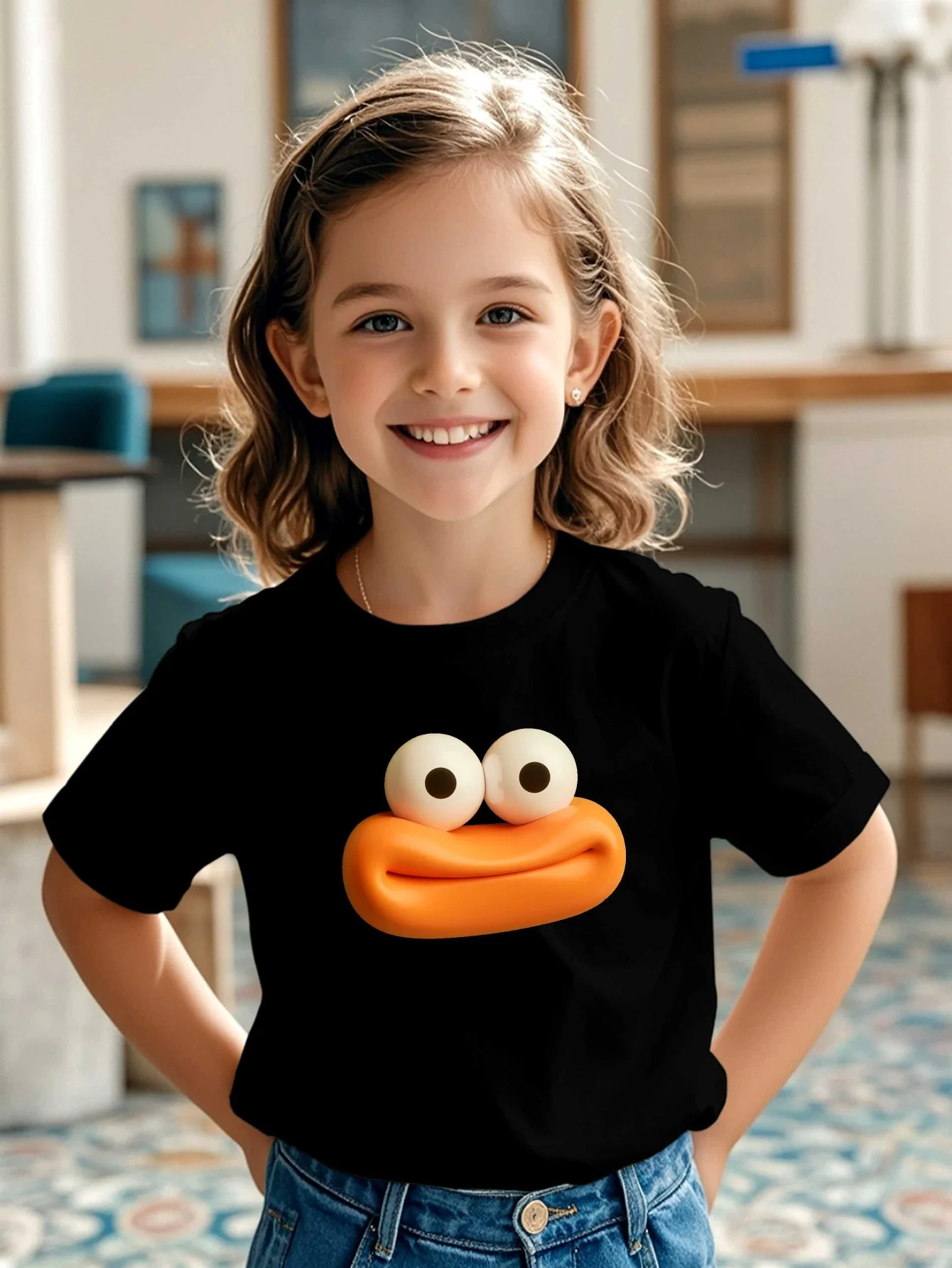 Family Matching T Shirt Cute 3D Smiling Face Graphic Print Short Sleeve Cotton Tee For Boys Girls Kids Daily Casual Wear