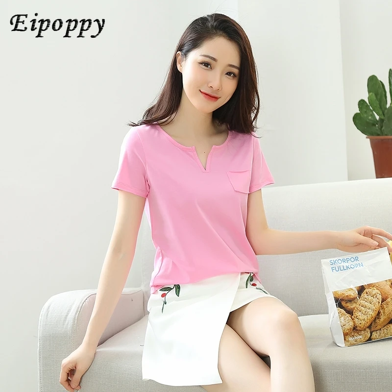 Rong Xuan t-shirt female short-sleeved loose Korean cotton student clothes shirt half-sleeves compassion round