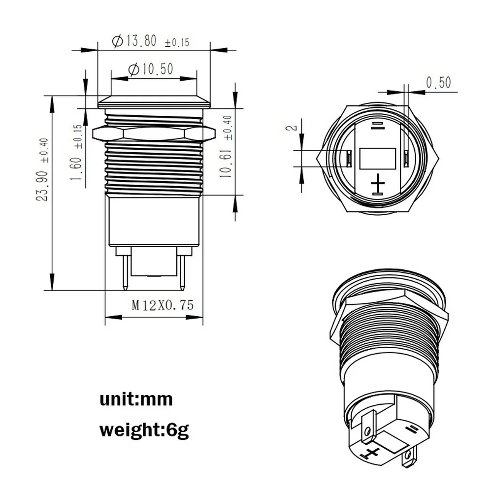 12mm Metal Push Button Switch Self Locking IP65 Waterproof with Wire for Industrial Control Panels and Machines