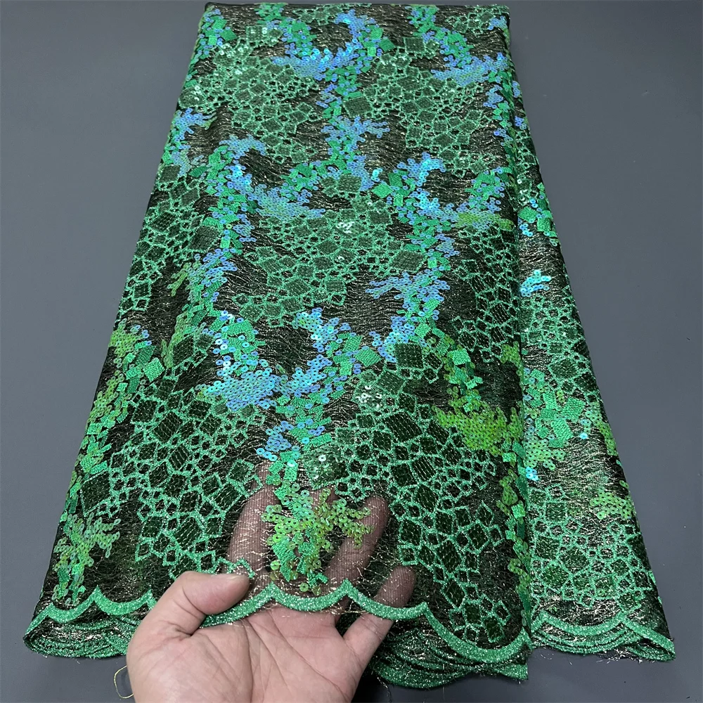 

Latest 2025 High Quality African Nigerian Guipure Embroidery Sequins Tulle Lace Fabric for Sewing Dresses 5Yards ZJ111