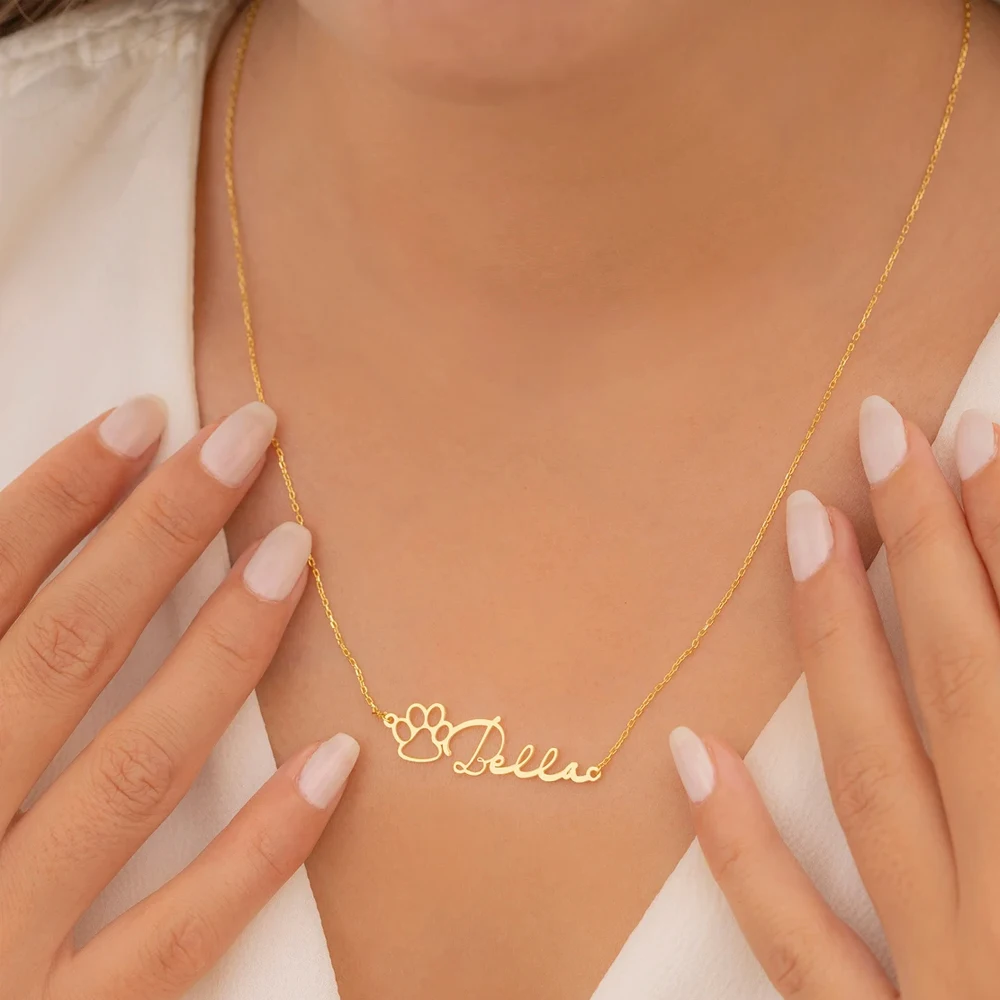 

COOLTIME Cat's Paw Name Necklace Personalized Name Pet Memorial Choker Women Necklace Jewelry Birthday Gift for Mom ﻿