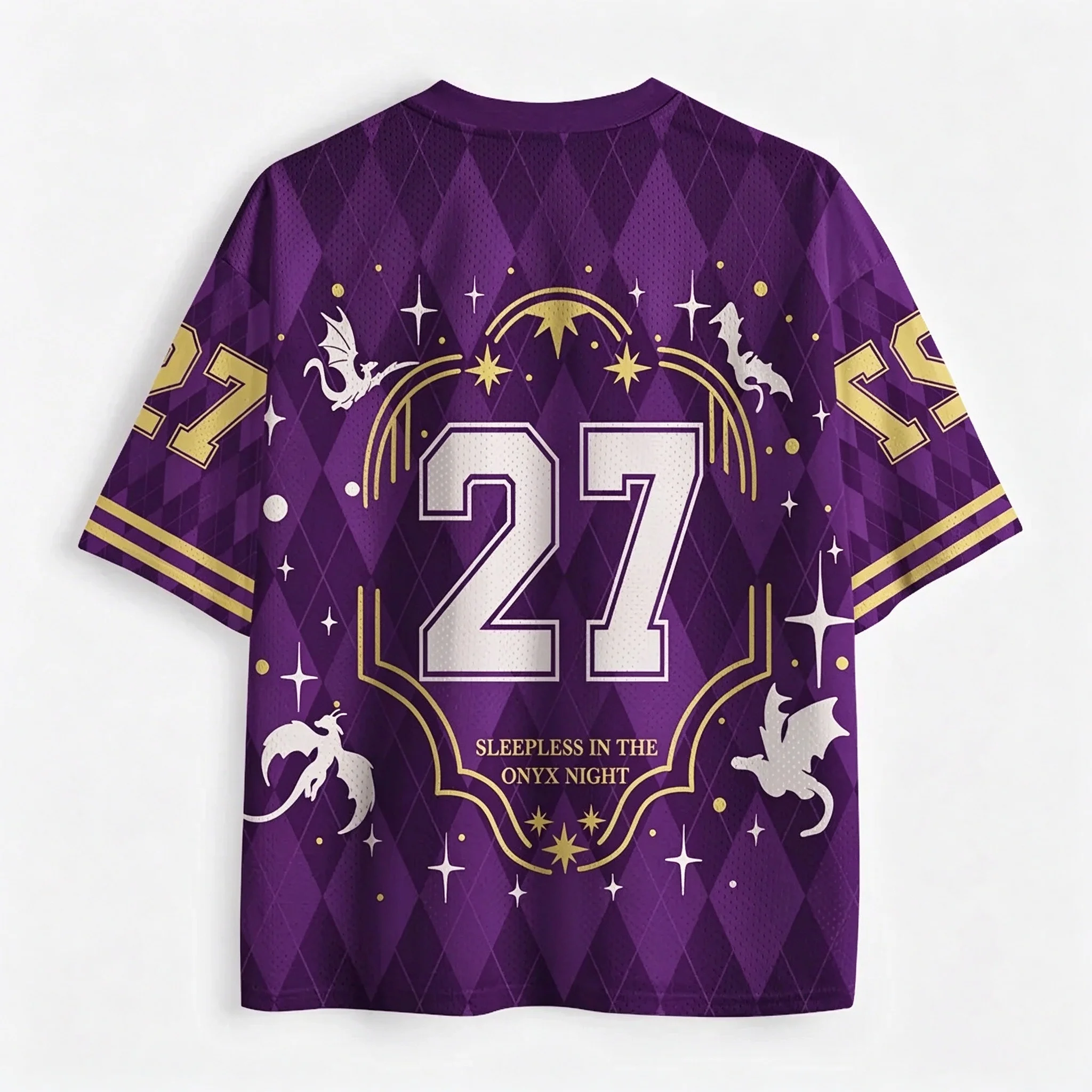 Dancing Through The Lightning Strikes Dragon Mountain Print V Neck Mesh Jersey, Fantasy Star Graphic Short Sleeve Sports Tops