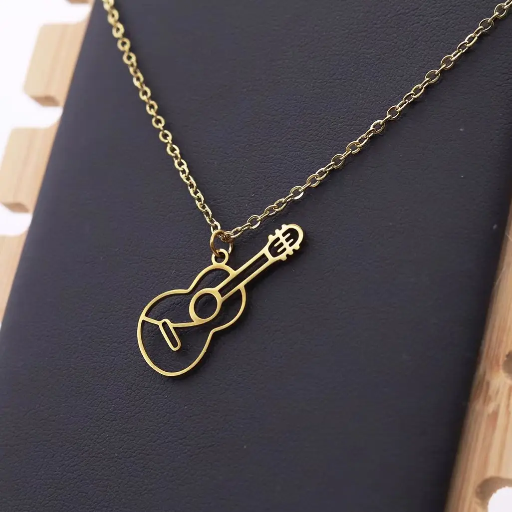 Todorova Acoustic Guitar Necklaces for Women Stainless Steel Pendant Trendy Music Jewelry Musician Guitar Neck Chain