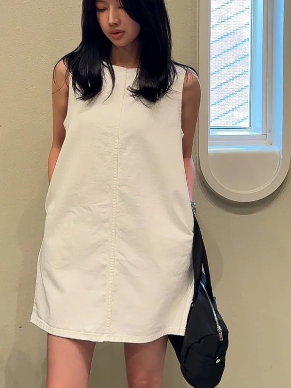 Chique zomer los denim vest Dr dames open ba riem ontwerp casual woon-werkverkeer Sle pure kleur f ingeknoopte kraag