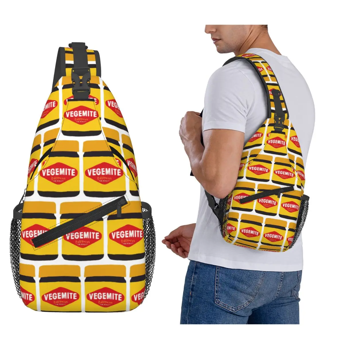 

Vegemite Chest Bag Men Sling Crossbody Backpack Chest Bag Traveling Hiking Daypack Shoulder Bag