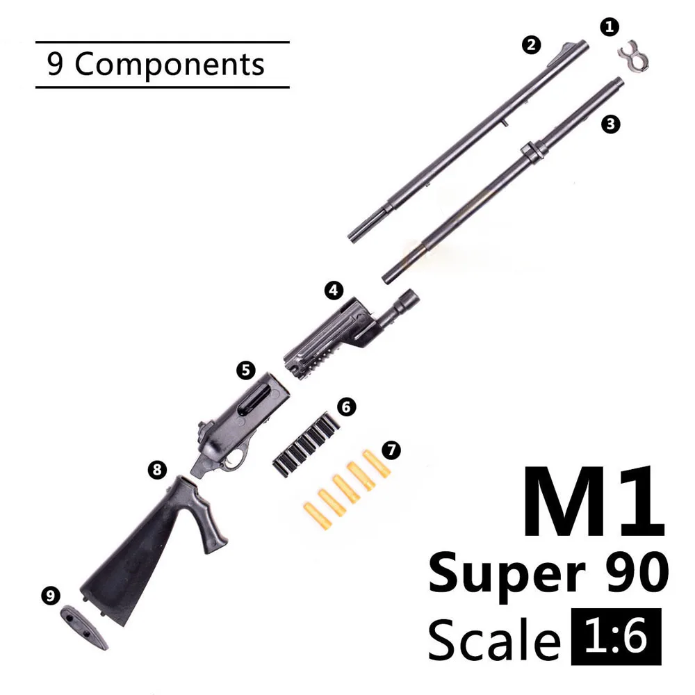 1/6 스케일 M1 Super90 총 군사 무기 미 육군 M134 Minigun M16 M14 M82A1 군인 SWAT 액션 피규어 조립 모델 완구