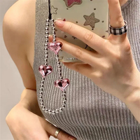 Pink Heart Butterfly Phone Chain Trendy Pendant For iPhone Samsung Universal Accessories Cute Phone Hanging Rope For Girl Jewelr