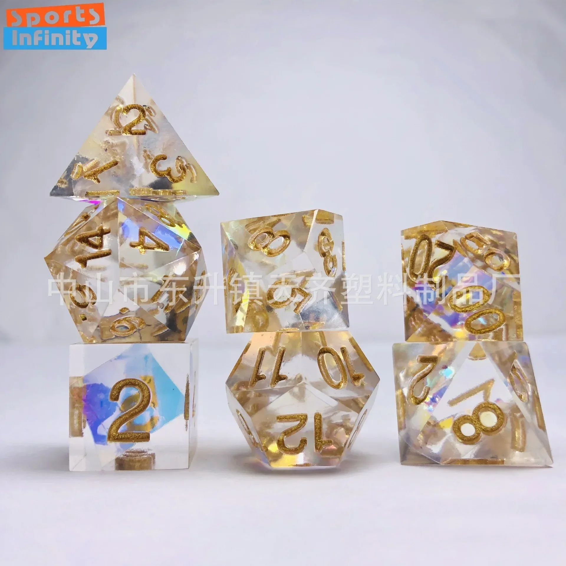 7pc Beautiful Gold Foil Resin DIY Dice Dnd Dice Set for DND TRPG RPG D20 D12 D10 D8 D6 D4 Table Game Board Gaming Number Dice