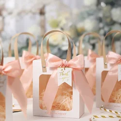 10/20pcs Transparent Window Gift Bags For Wedding Birthday Baptism Party Candy Souvenir Packaging Bag Thank You Paper Handbag