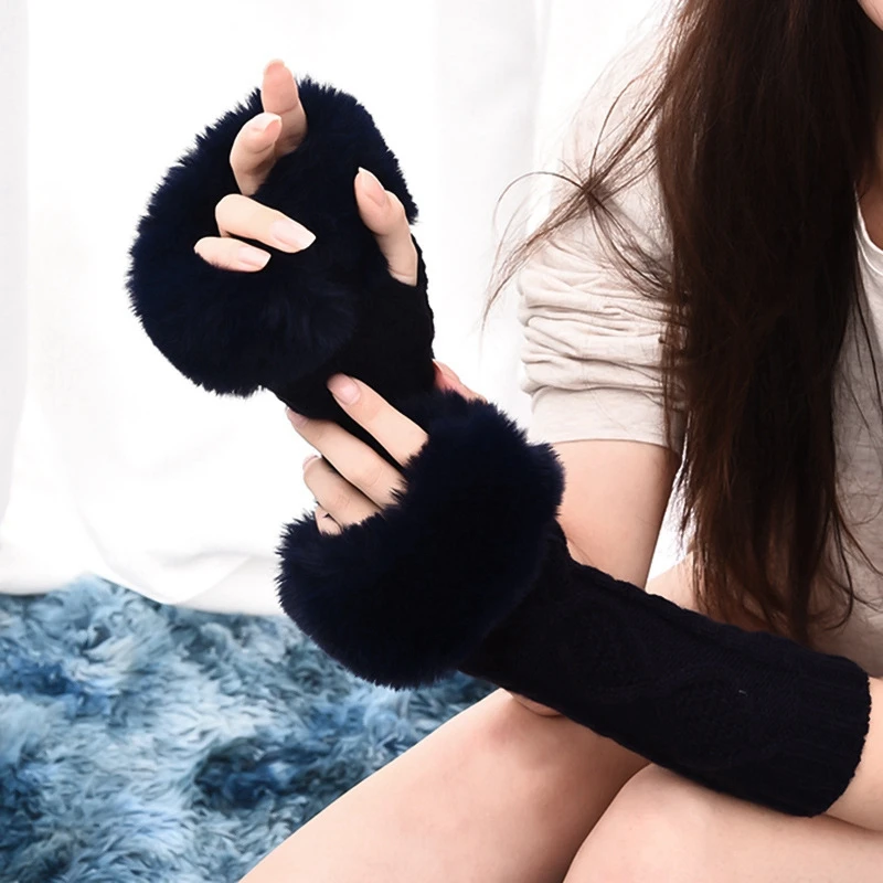 Nail Art Decoration Black Knitted Fingerless Gloves Shooting Photo Props Manicure Photography Background Plush Arm Cover