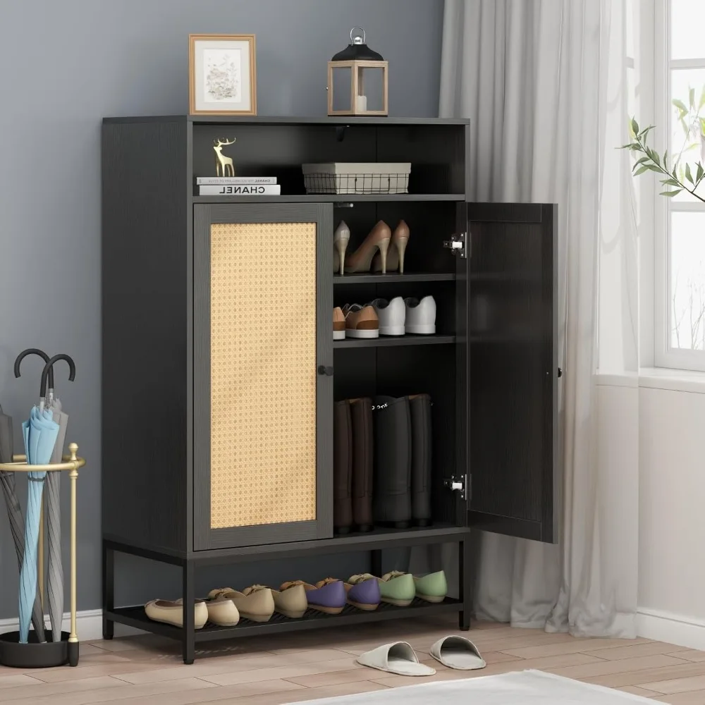 

Natural Rattan Shoe Cabinet Entryway, 7-Tier Shoe Organizer with Doors, 46.54’’ Tall Shoe Rack Storage with Adjustable Shelves