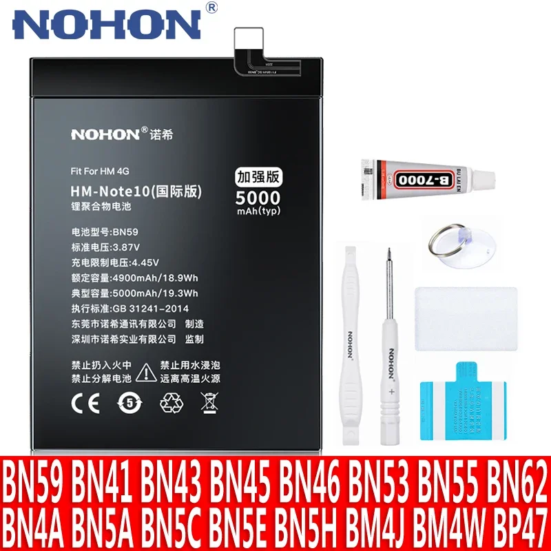 Nohon Bn59 Bn55 Bn5a Bn46 Batterij Voor Xiaomi Redmi Note 10 Pro 9S 10S 10S 11 9 8 8T 7 5 4 4x 11e 11 Pro Plus Lithium Polymeer Bateria