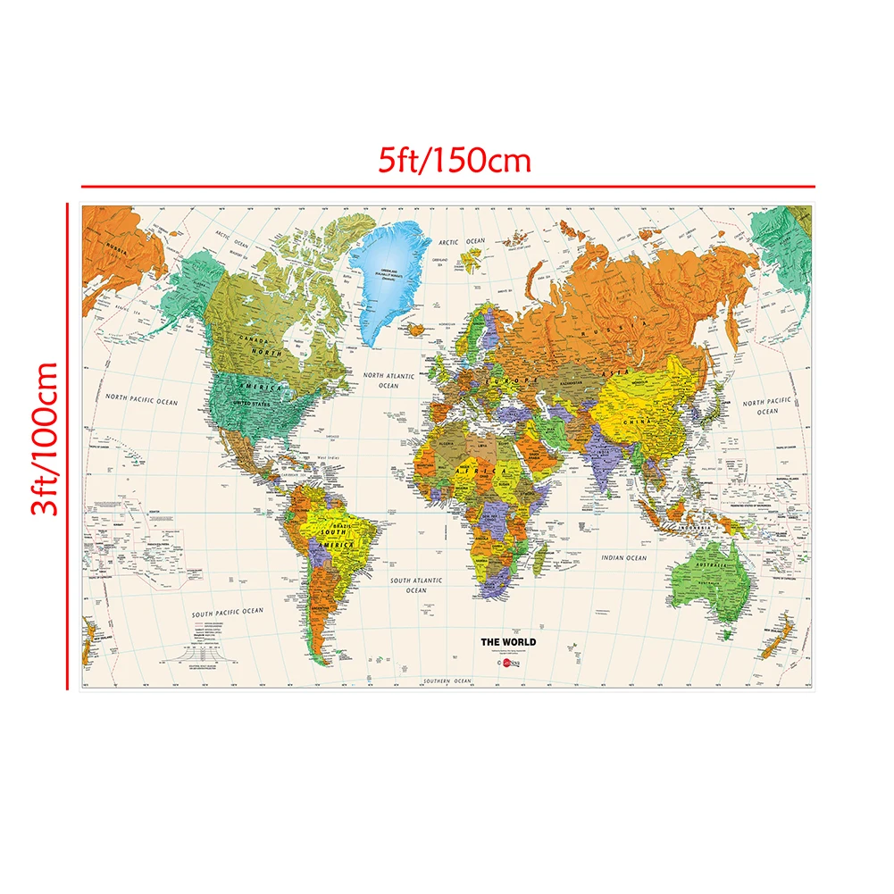 150*100cm The World Map Foldable Non-woven Canvas Painting Unframed Wall Art Poster Home Decoration Office & School Supplies