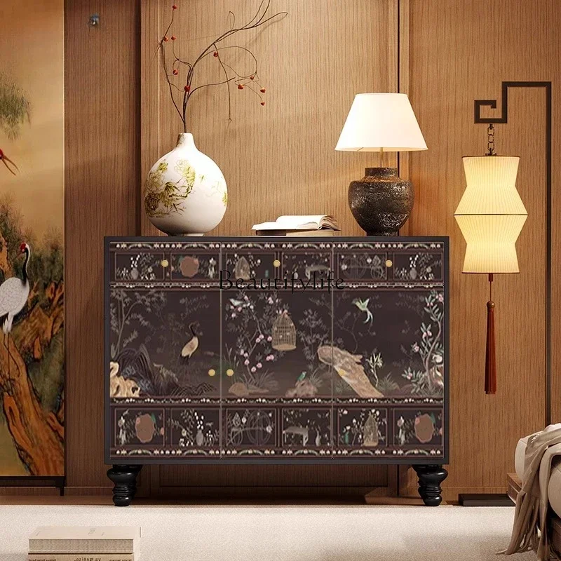 12French retro light luxury home solid wood porch cabinet living room aisle dining side cabinet