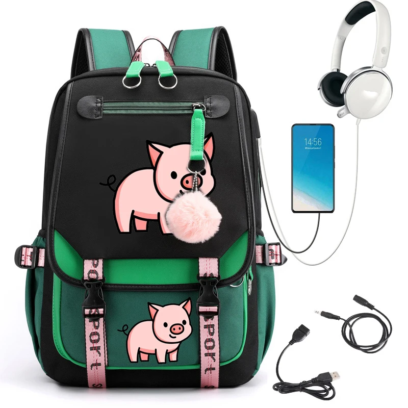 Pink Pig Girl School Bag Backpack Back Pack for Teenager Women Children Female Pink Schoolbag Primary High Bagpack Class Teens