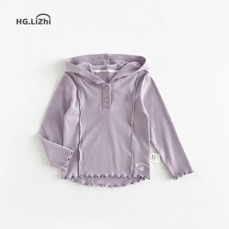 

Вязаная толстовка с капюшоном для девочек, 2025 г., однотонная модная тонкая детская весенне-осенняя повседневная толстовка высокого качества с вышивкой на пуговицах